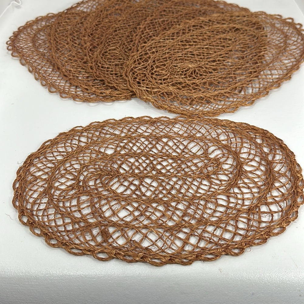 Set of 7 Vintage Oval Abaca Straw Woven Placemats